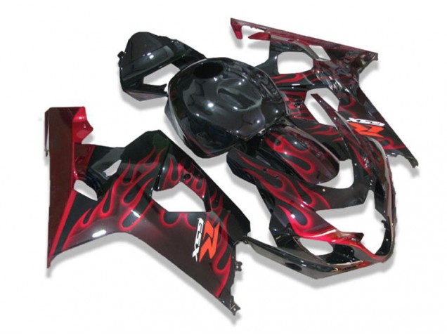 2004-2005 Schwarz rote Flammen GSXR 600/750 Motorrad Verkleidung