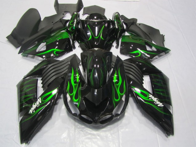 2006-2011 Schwarze grüne Flamme Ninja ZX14R ZZR1400 Motorrad Verkleidung